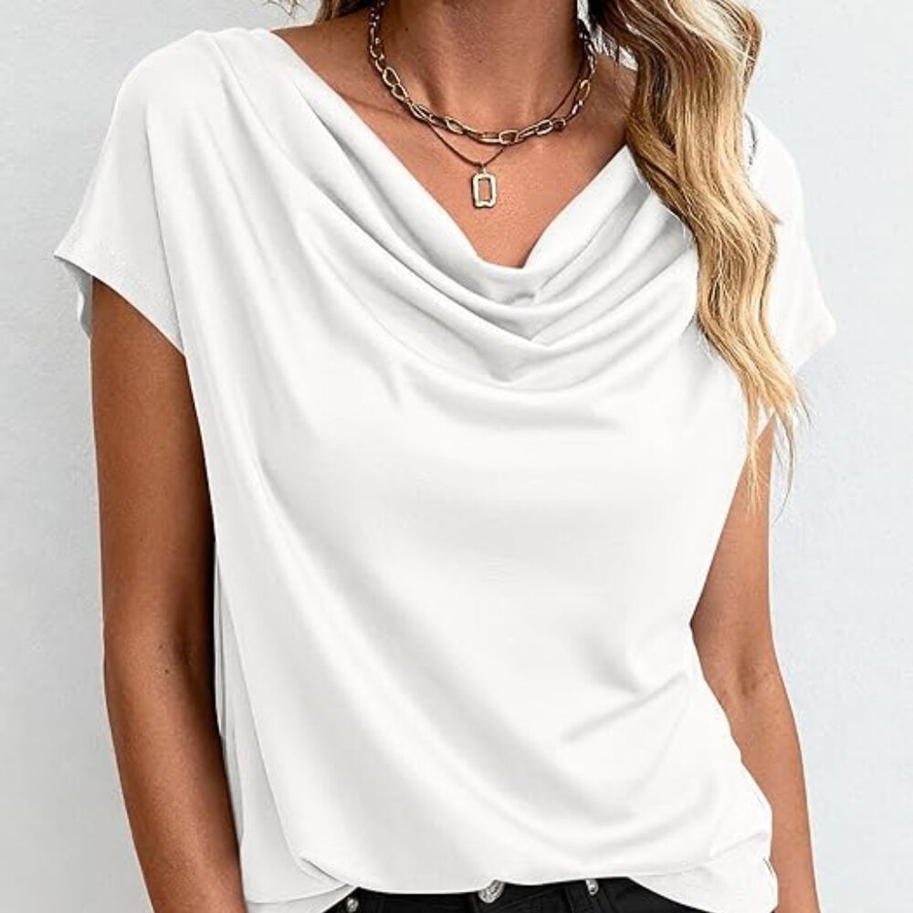 White Cowl Neck Blouse - Picture 4 of 4